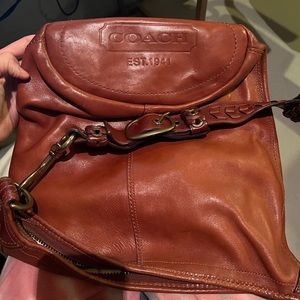 COACH Rust Leather Large Bucket Bag Hobo